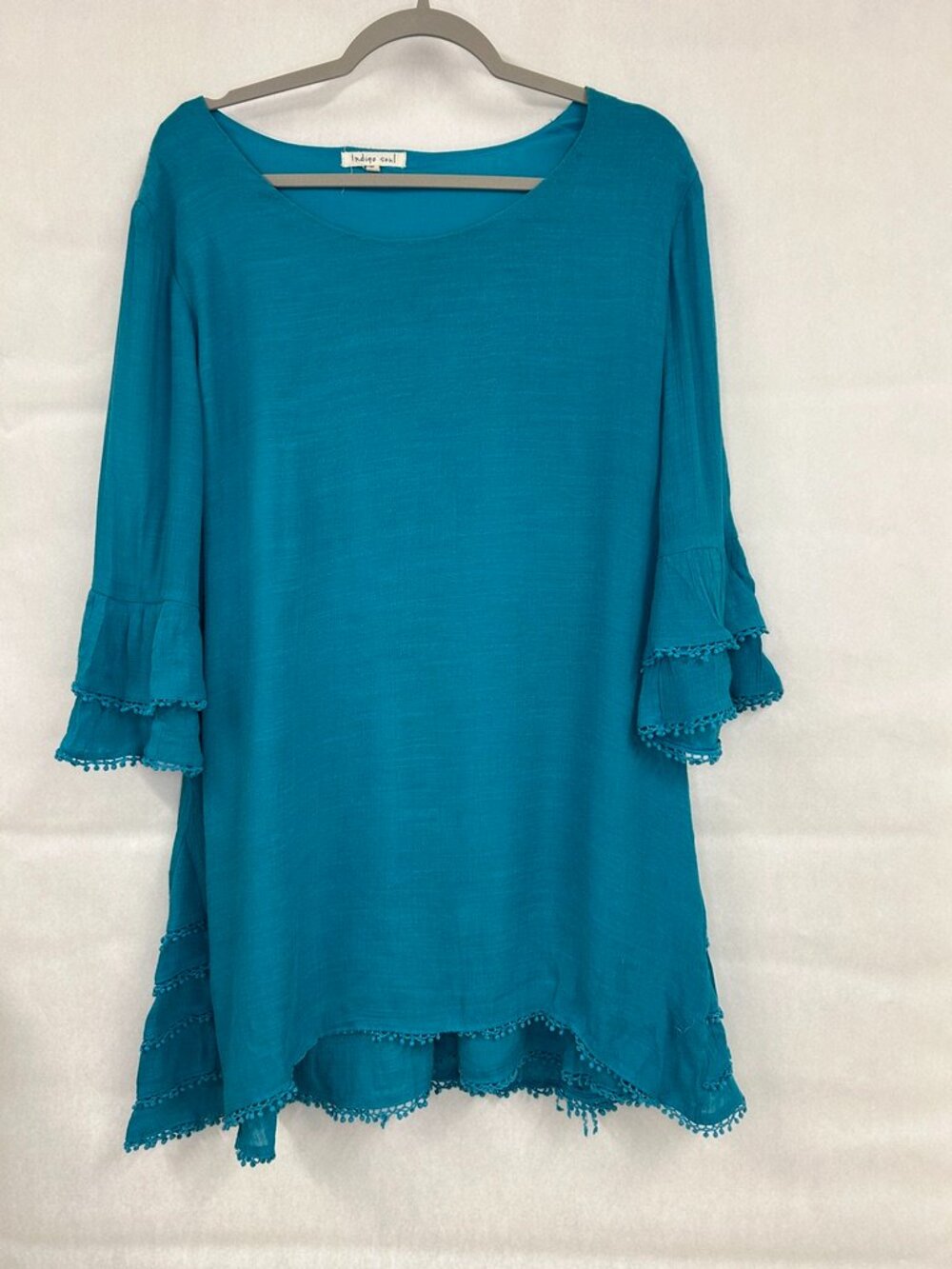 Indigo Soul XL Teal Boho Tunic Top Ruffle Sleeve Cottagecore Fairy Coastal Lagen